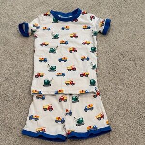 Kids' White Construction Truck Pajama Set with Blue Trim